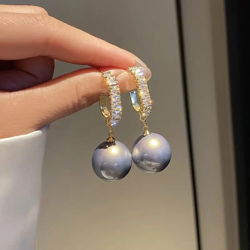 

Trendy Round Pearl Dangle Earrings Vintage C Shaped Hoop Zircons Piecrings Earrings for Women Bling Fashion Party Luxury Jewelry