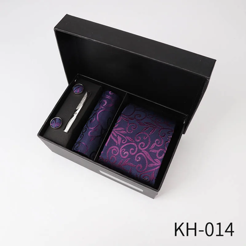 KH 014 6 шт. мужские деловые галстуки Подарочная коробка 8 см Повседневный галстук-бабочка классический Одноцветный жаккардовый полосатый Аксессуары для галстуков свадебный подарок - Цвет: KH 014