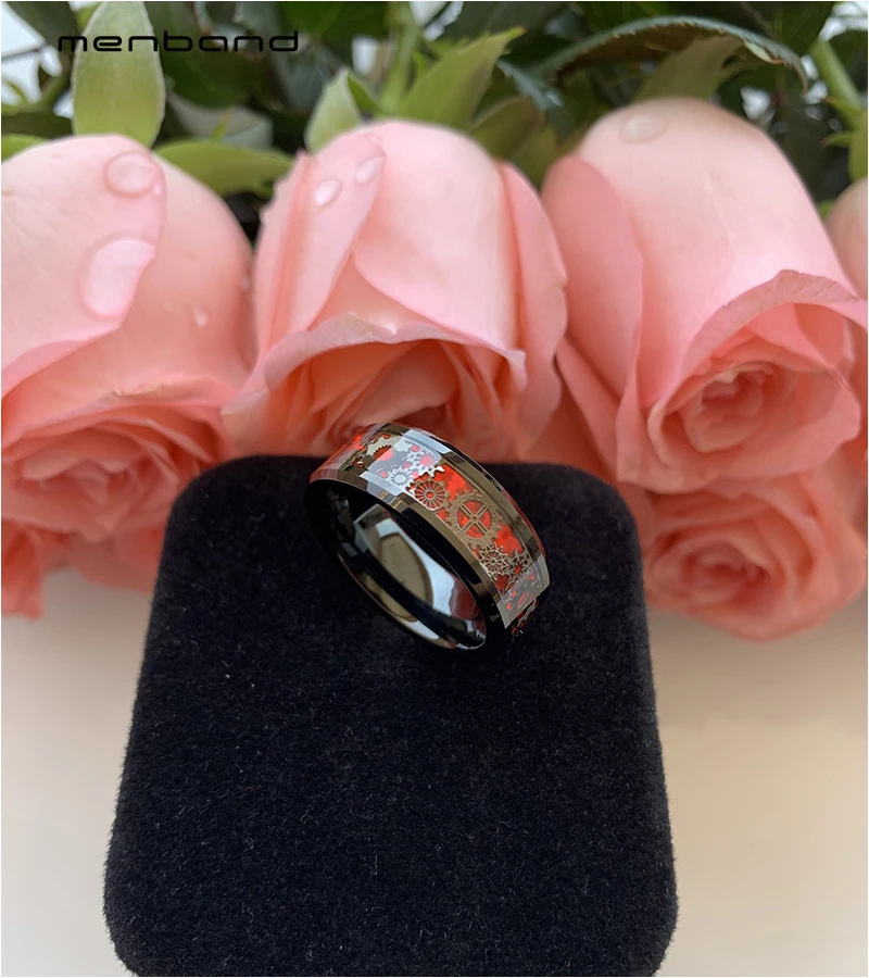 Черный вольфрамовый мужской свадебный браслет с черным механическим зубчатым