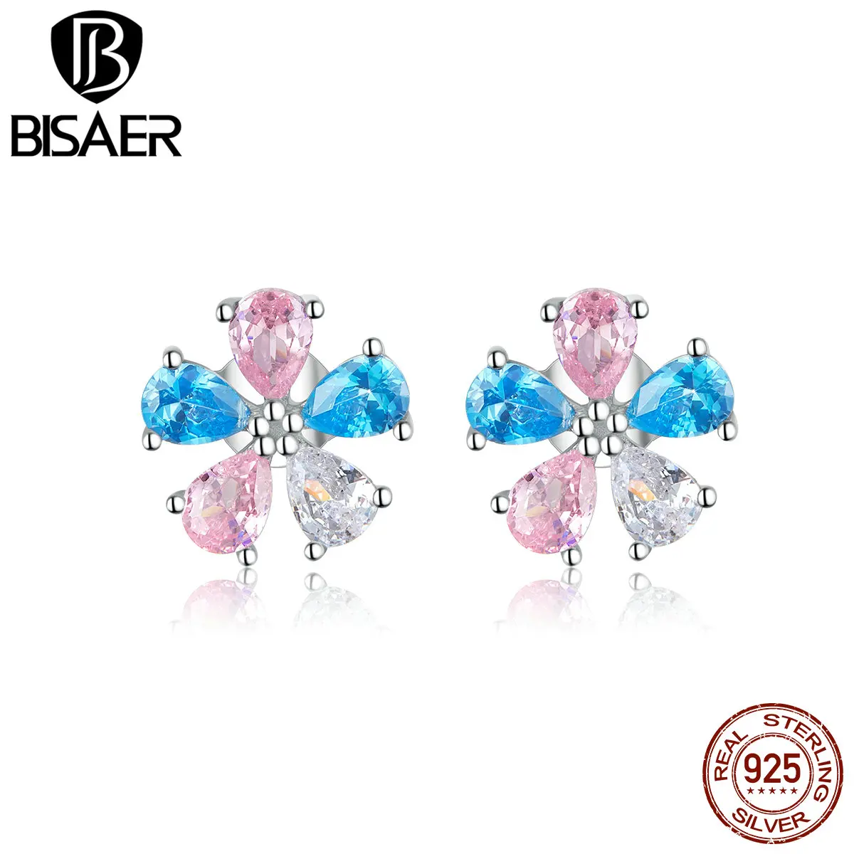 

BISAER Silver Earrings 925 Sterling Silver Colorful Flower Shape Exquisite Women Earrings Long Chain Earrings Jewelry EFE412