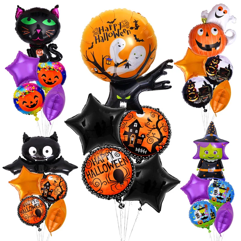 

Набор воздушных шаров на Хэллоуин с головой тыквы, черепом, волшебником, летучей мышью, воздушными шарами из алюминиевой фольги, для фестива...
