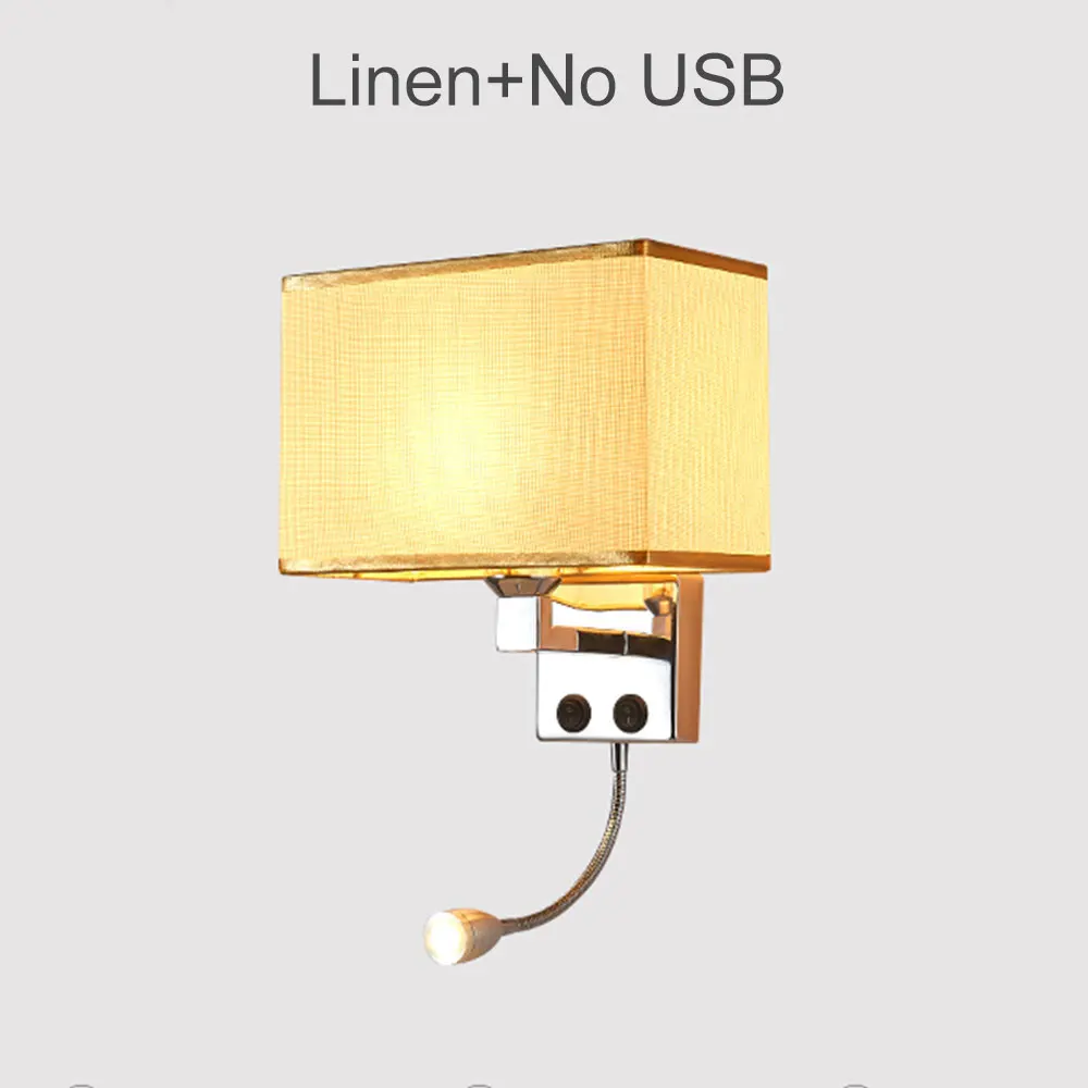 Linen No USB Светодиодный настенный светильник E27, современный прикроватный настенный светильник для спальни, гостиной, 7 Вт, 85-265 в, светильник для внутреннего ночного освещения - Цвет абажура: Linen No USB