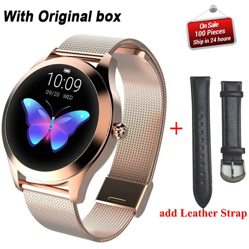 add extra strap KW10 Смарт часы для женщин IP68 Водонепроницаемый мониторинг сердечного ритма Bluetooth фитнес Браслет Smartwatch для Android IOS pk H2 H1 - Цвет: add extra strap