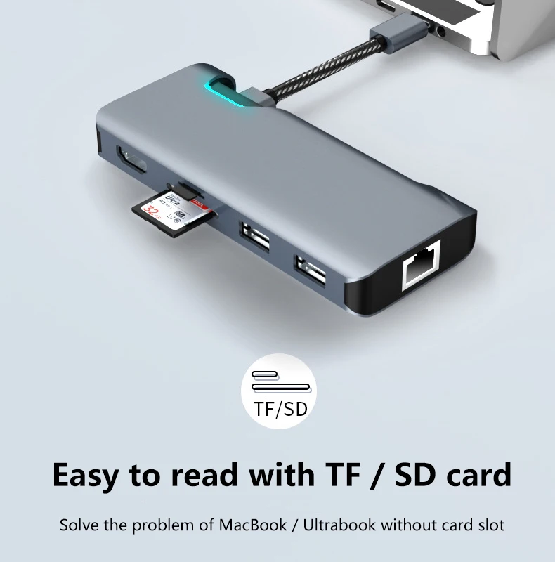 Кабель типа C к HDMI концентратор Ethernet RJ45 адаптер PD Быстрая зарядка USB сплиттер для