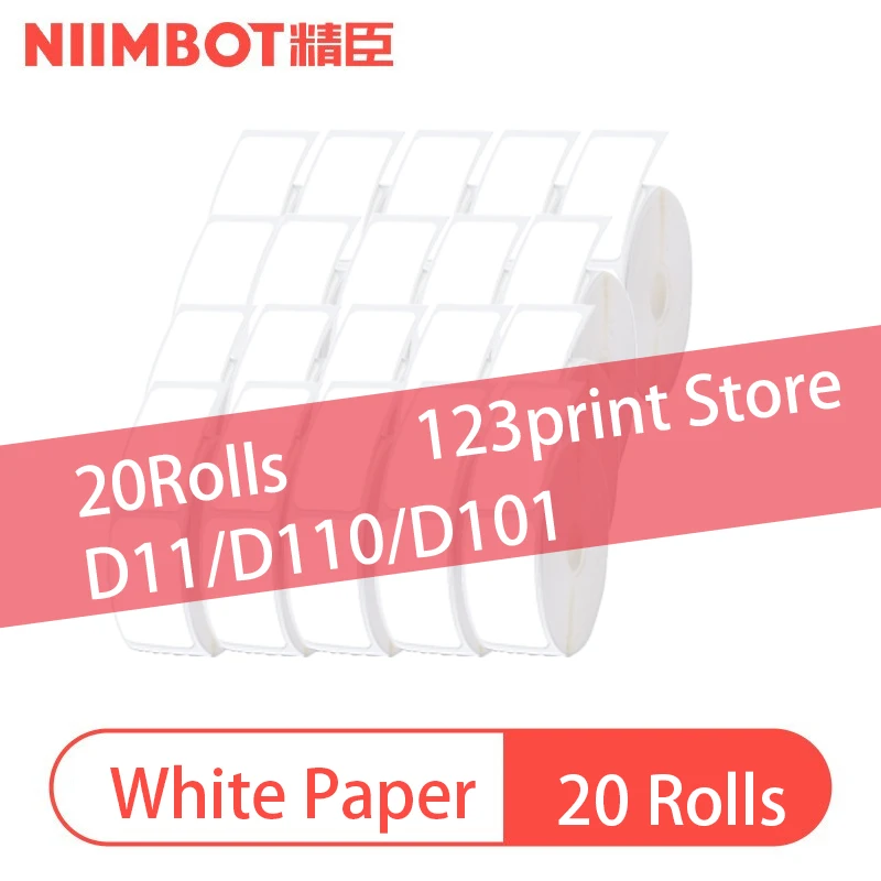 20Rolls NiiMBOT D11 D110 D101 Machine White Paper Printing Self-adhesive Paper NiiMBOT Commodity Tag Paper Thermal Price Sticker
