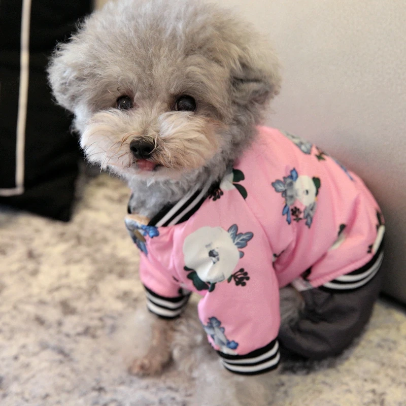 Милые цветочные костюмы для собак розовый и черный цвет зимнее пальто домашних