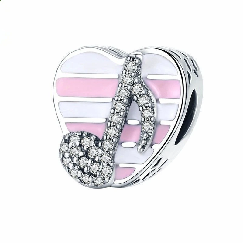 

Silver Note Bead Diamond Pendant Charms Fit Women Bracelets Jewelry Gift