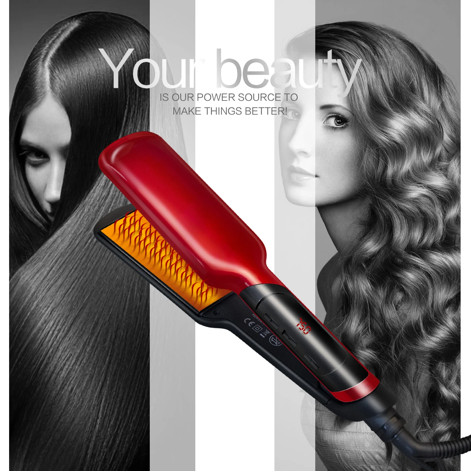 

Flat Iron Electric Hair Ceramic Coating 2 In 1 Straightener Heat Curler Straightening Irons Styling Tool Curling Curls Styler