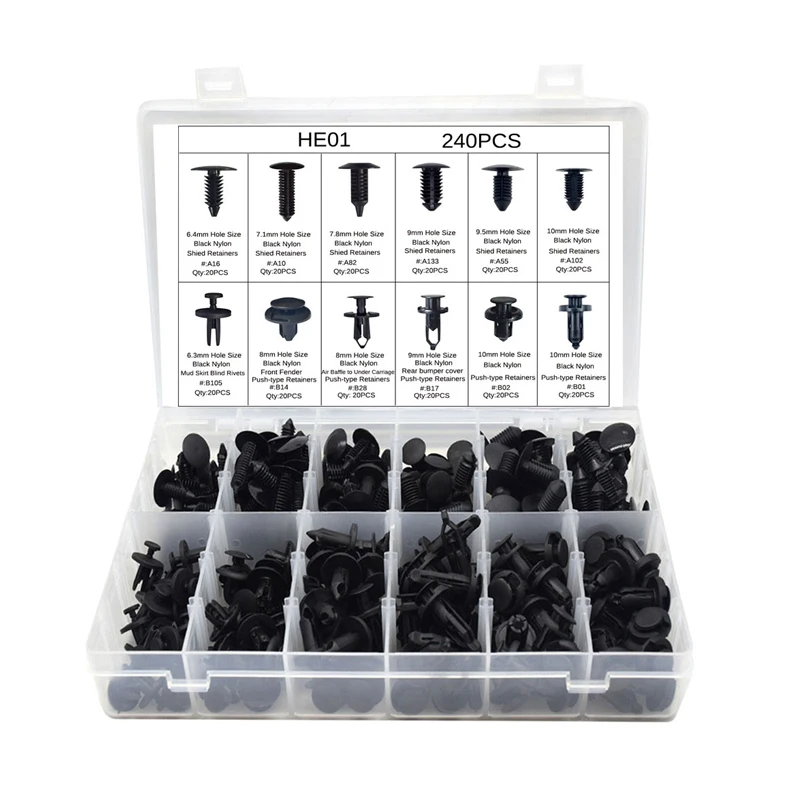 

240Pcs Auto Plastic Rivets Car Bumper Clips Retainer Fastener Door Snap Panel Fender For Ford Honda Toyota Mixed clips