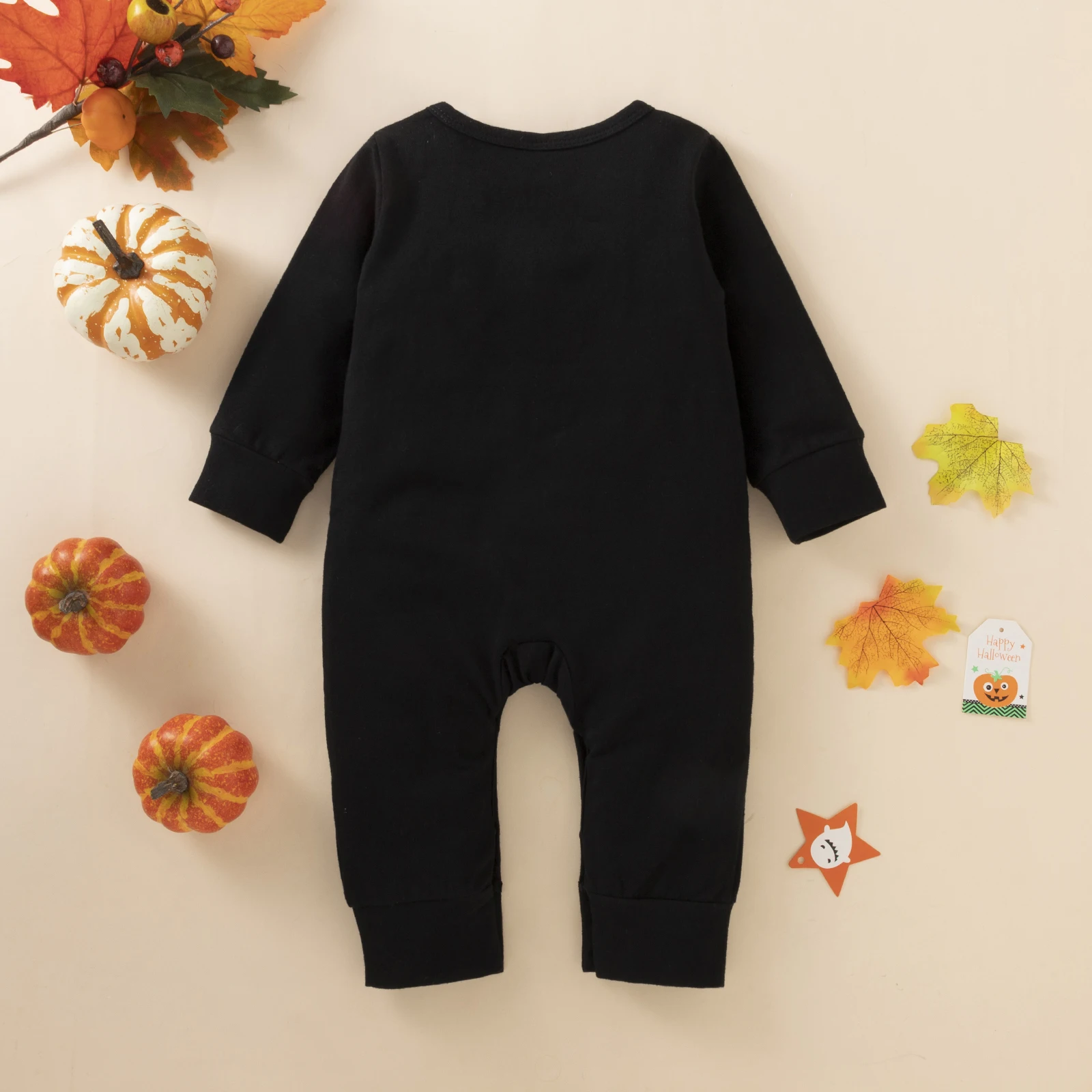 

2021 New Fashion Baby Boys Girls Halloween Jumpsuit, Long Sleeve Crew Neck Pumpkin Print Footless Romper Bodysuits