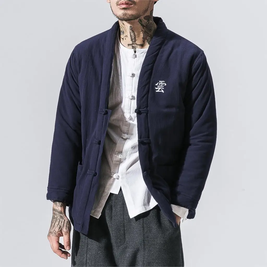 Sinicism Store Мужской сплошной Канат с поясом, хлопковая куртка, осенняя утолщенная тонкая куртка, Мужская Уличная винтажная куртка 5XL - Цвет: NavyBlue(AsianSize)