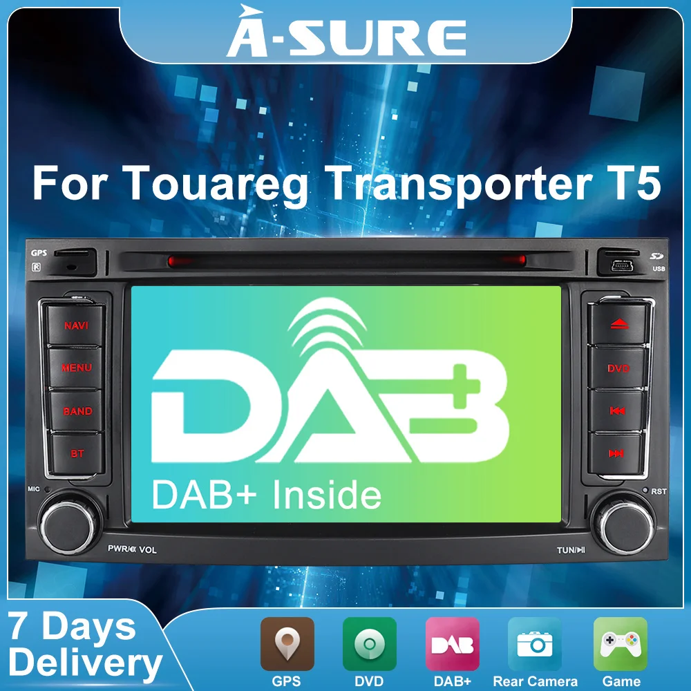 

A-Sure 2 Din Car Multimedia Auto Radio DVD Player BT DAB+ Inside GPS Navigation For VW Touareg Multivan Transporter T5 2004-2011