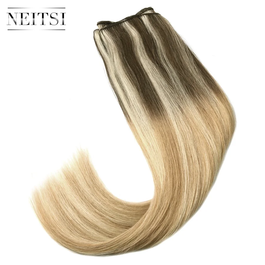 Neitsi прямые человеческие волосы Remy с двойным нарисованным плетением для наращивания, 20 дюймов, 50 см, 100 г/шт., пряди для наращивания, окрашенные волосы с эффектом омбре - Цвет: T8-24-60