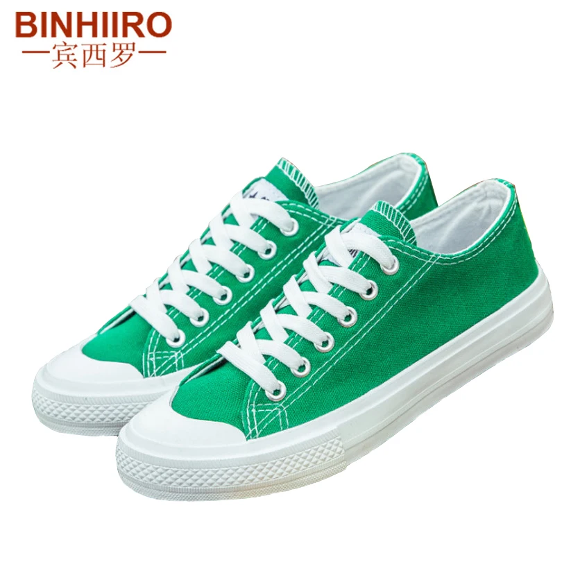 BINHIIRO/Мужская Вулканизированная обувь; парусиновая модная однотонная Обувь На Шнуровке Для влюбленных; кроссовки на резиновой плоской подошве; Весенняя повседневная мужская обувь;