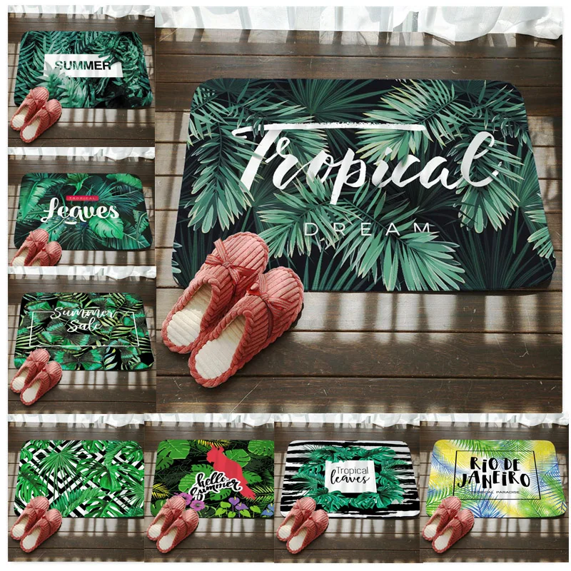 

Entrance Home Doormats Tropical Plants Printed Flannel Bathroom Anti-slip Carpet Outdoor Kitchen Floor Mats Rug