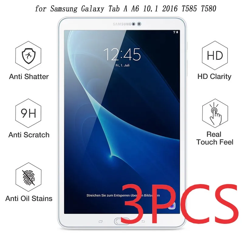 3PCS Premium Tempered Glass For SM-T580 Screen Protector for Samsung Galaxy Tab A A6 10.1