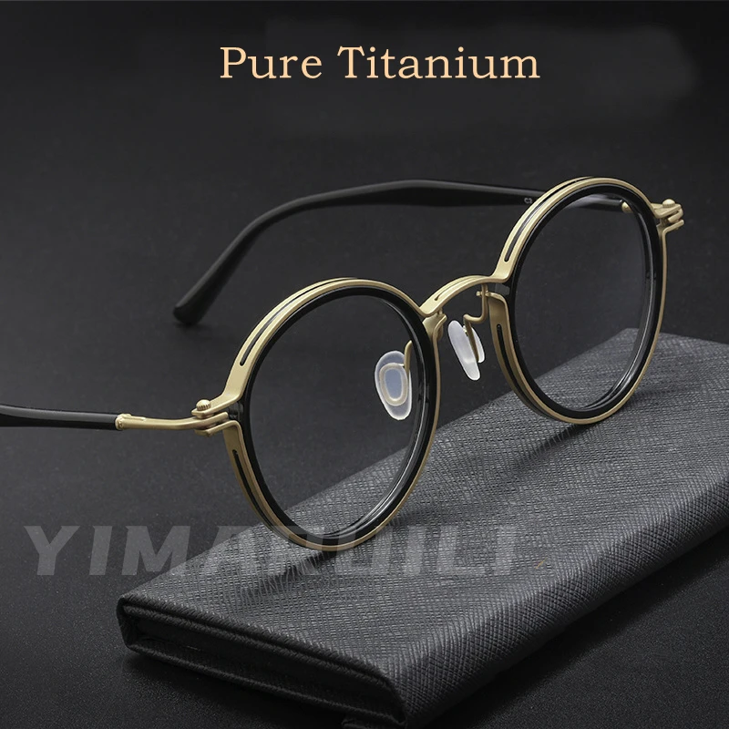 YIMARUILI Retro Plate Pure Titanium Round Eyeglasse Frame Ultra-light and Comfortable Optical Prescription Glasses Frame H33088