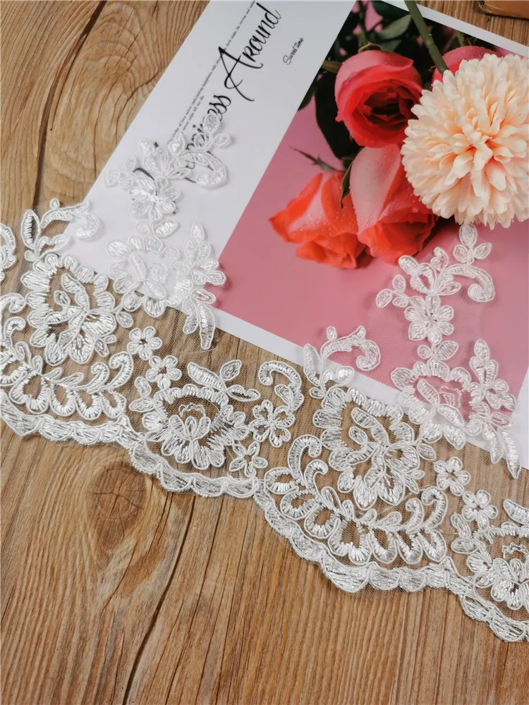 

1Yard /16.5cm Delicate ivory Lace Fabrics Wedding Veil Tiara DIY Handmade Jewelry Cording Trims Flower