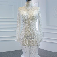 J67140 JANCEMBER White Sexy Wedding Mermaid Dresses 2020 High Neck Pearls Beading Lace Up Back Sequined