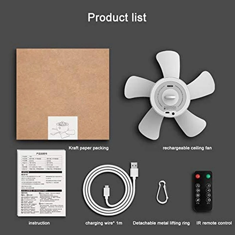 

Rechargeable Tent Ceiling Fan, 8000MAh Battery-Powered USB Remote Control Timing 4-Speed Pavilion Outdoor Camping Fan