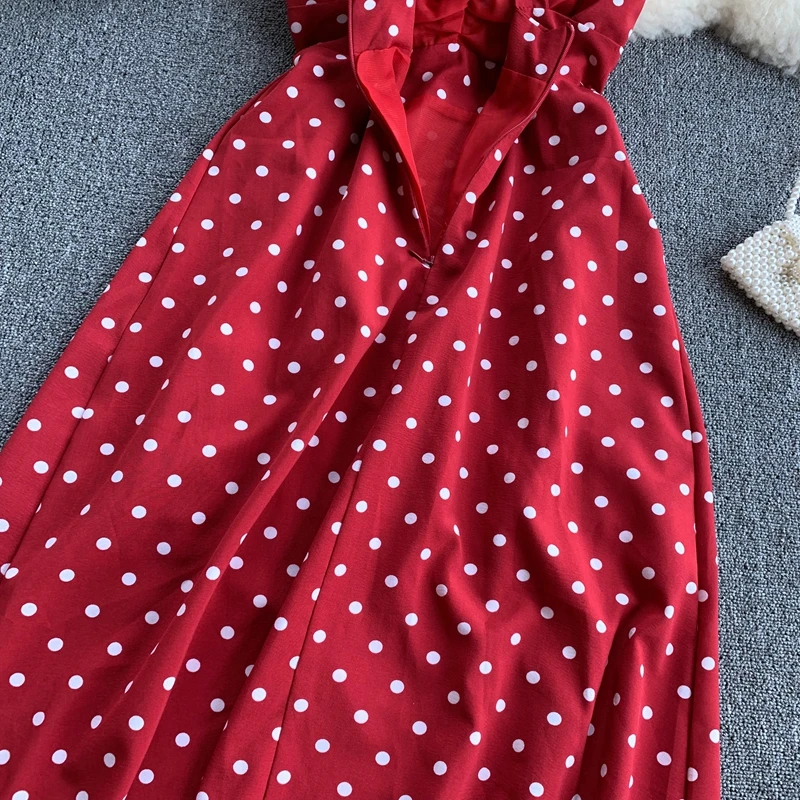 

Dresses for Women Backless Plus Size Summer Sexy Chiffon Bohemian A-LINE Spaghetti Strap V-Neck Button Mid-Calf DOT Sleeveless