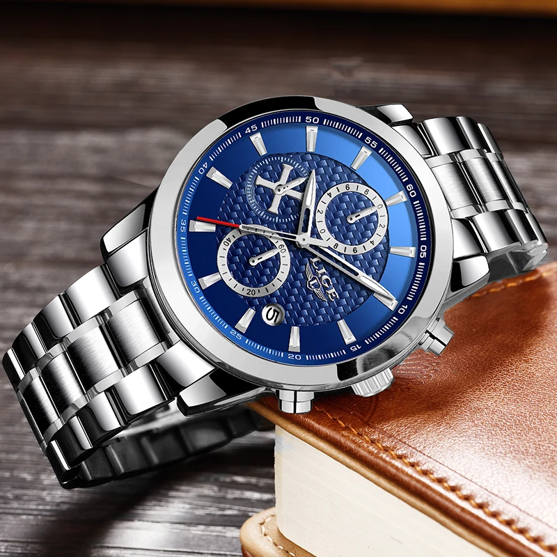 Часы наручные LIGE Мужские кварцевые модные брендовые Роскошные