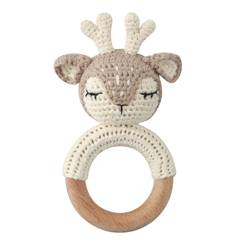 

2022 New Baby Teether Wooden Toys Mobile Pram Crib Ring Crochet Rattle Soother Teether