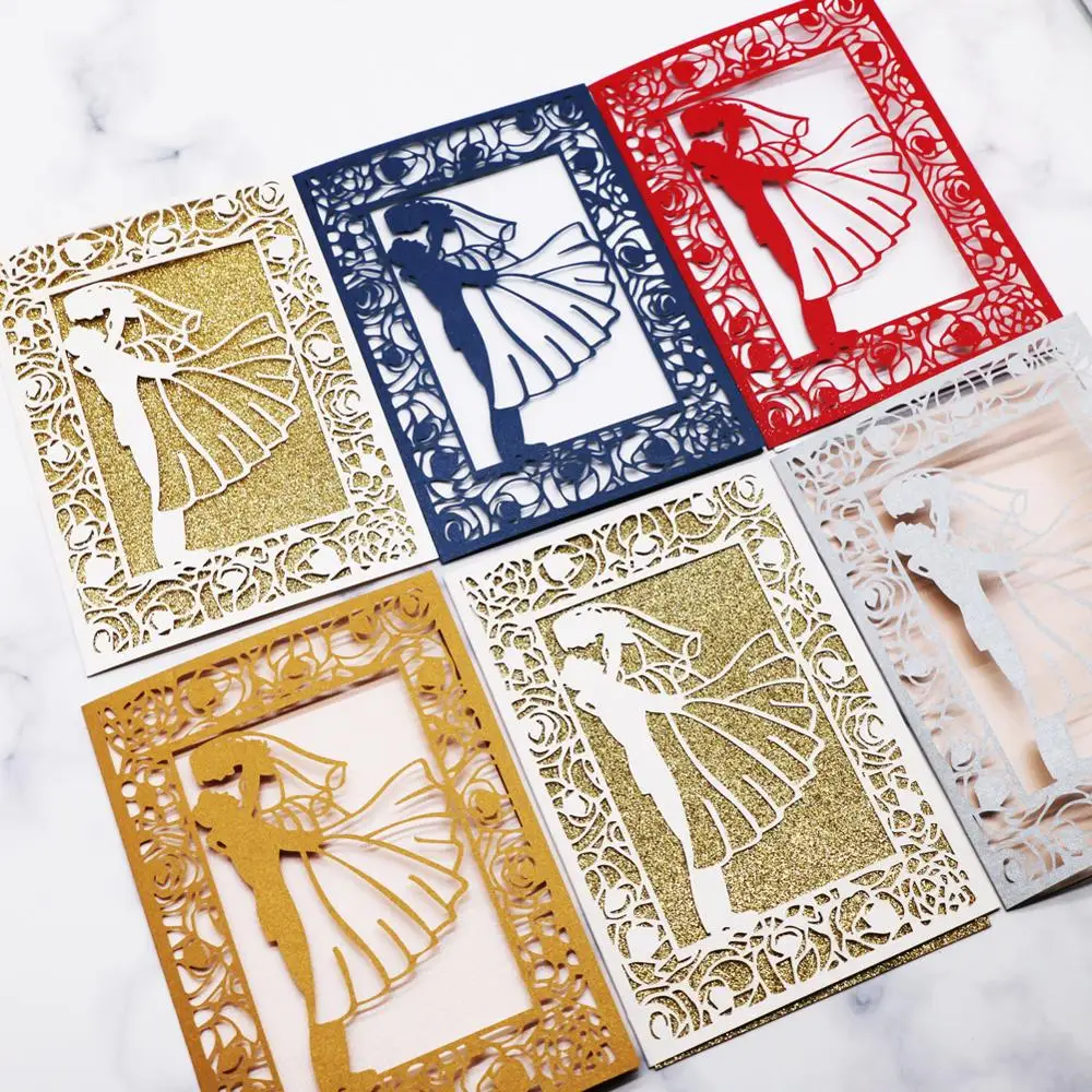 

30pcs Laser Cut Romantic bride&groom Wedding Invitations Card Pearl Paper Wedding Card Wedding Anniversary Birthday Party Card