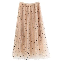 2021 new spring summer ladies polka dot long skirt high waist casual loose pleated skirt female elastic waist maxi skirt