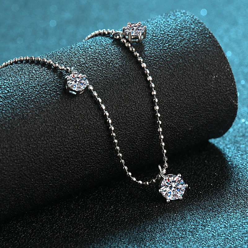 

925 Sterling Silver Round Perfect Cut 3.2 Carat D Color Moissanite Statement Necklaces for Women Real VVS1 Necklaces