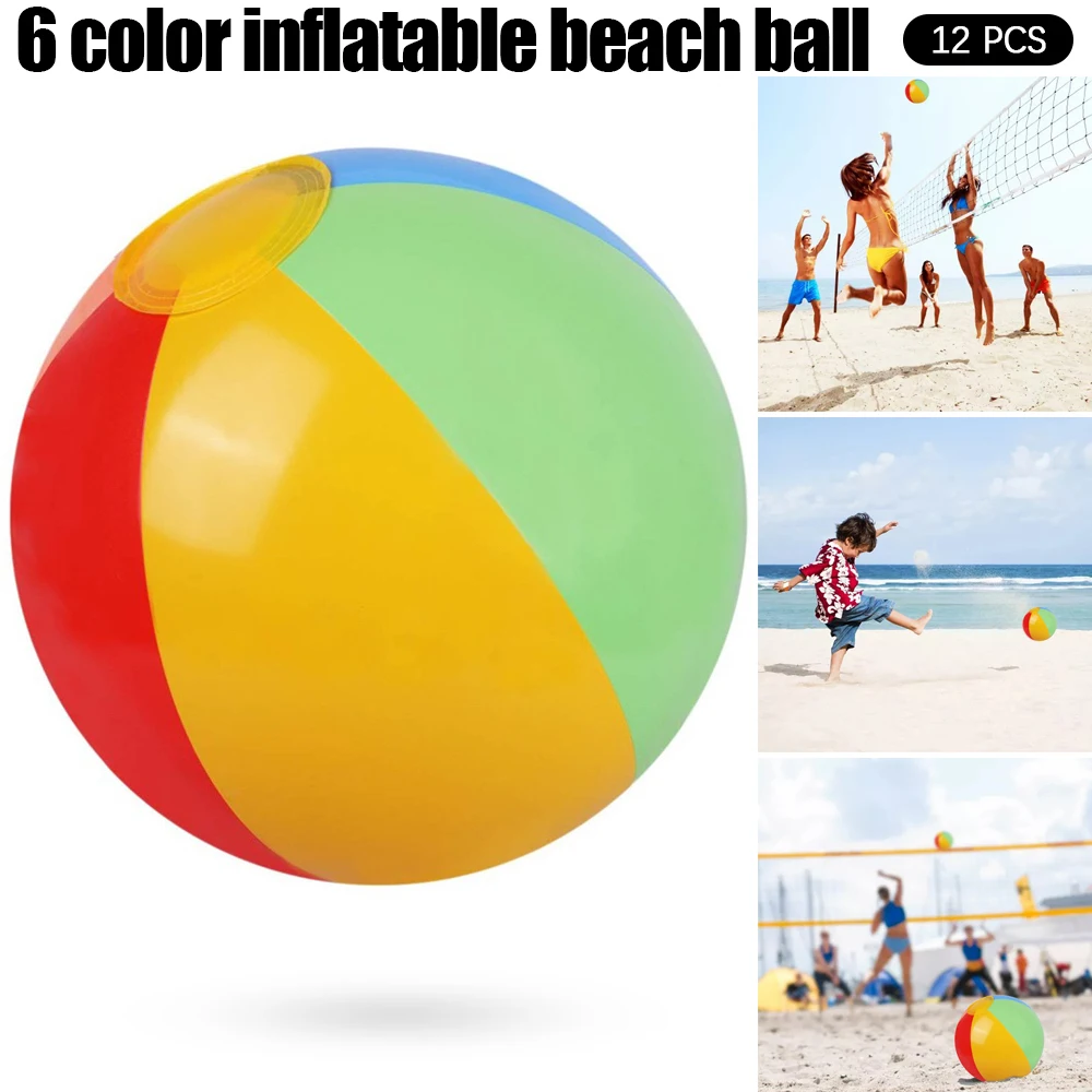 

12x Beach Ball Set Inflatable Spray Water Ball Swimming Pool Play Toys Rainbow Lawn Playing Birthday Parties Summer Water Sports
