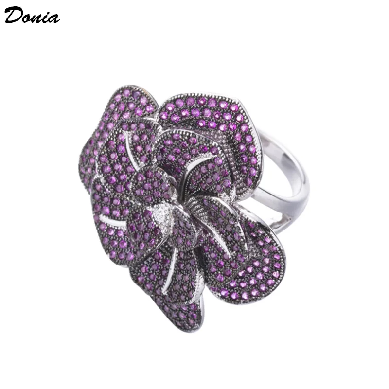 

Donia jewelry Fashion New Petal Ring Copper Micro Inlaid AAA Zircon Ring Women's Purple Rose Ring Accessories