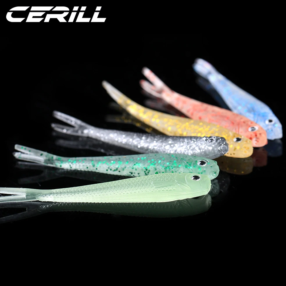 

Cerill 5 PCs Lifelike Soft Fishing Lure Fork Tail Worm Bait Shiner Artificial Silicone Pike Bass Jig Swimbait Jigging Wobbler