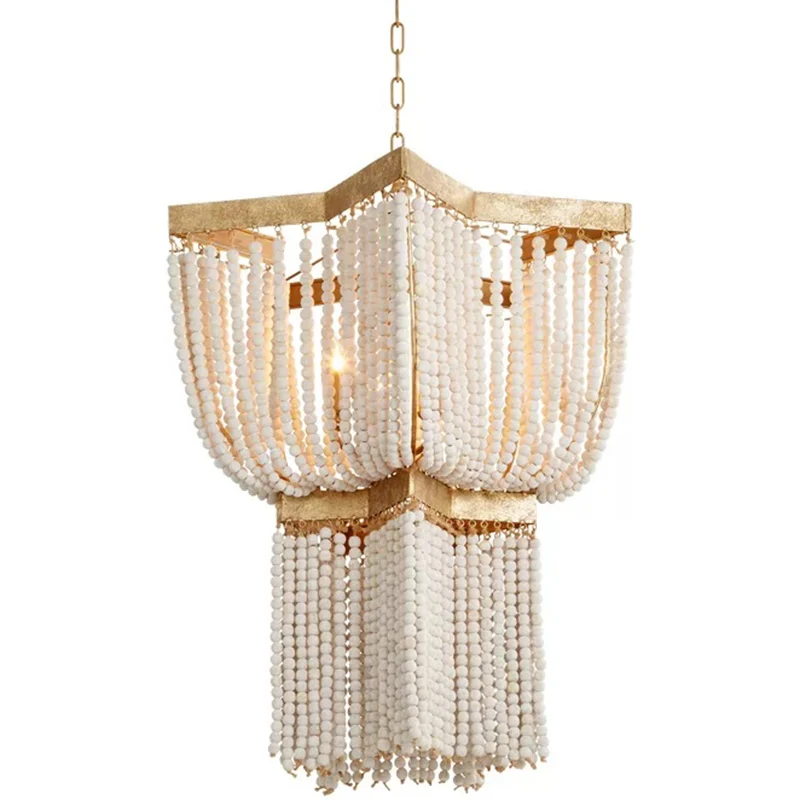 

Богемная деревянная люстра из бисера творческое искусство спальня ресторан вилла лестница магазин одежды люстра