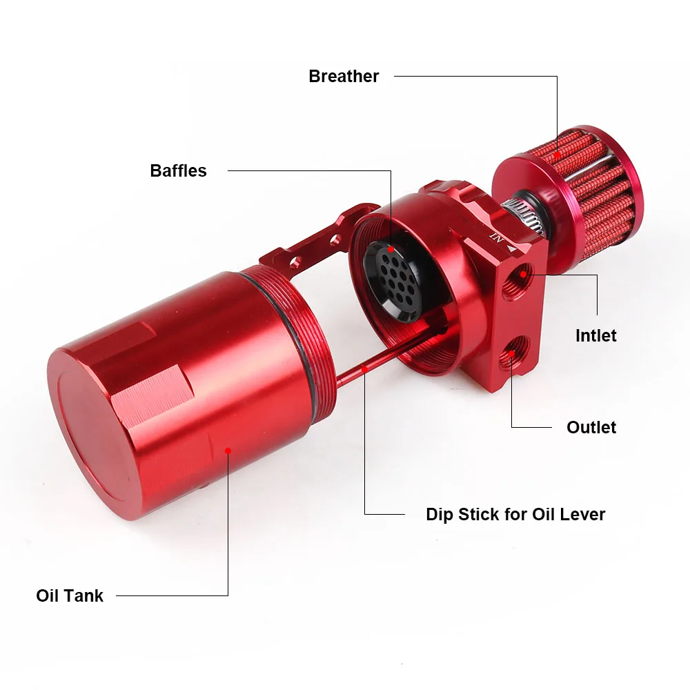 Universal Aluminum Oil Catch Can Reservoir Tank with Mini Breather Filter, Baffled Design, 9mm & 15mm Fittings, Includes Oil Dipstick image 6