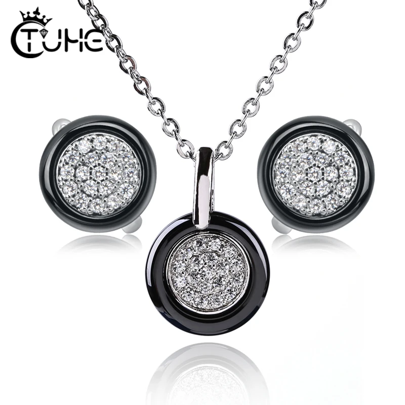 Женский ювелирный комплект из колье и серёг с керамическим покрытием | Украшения