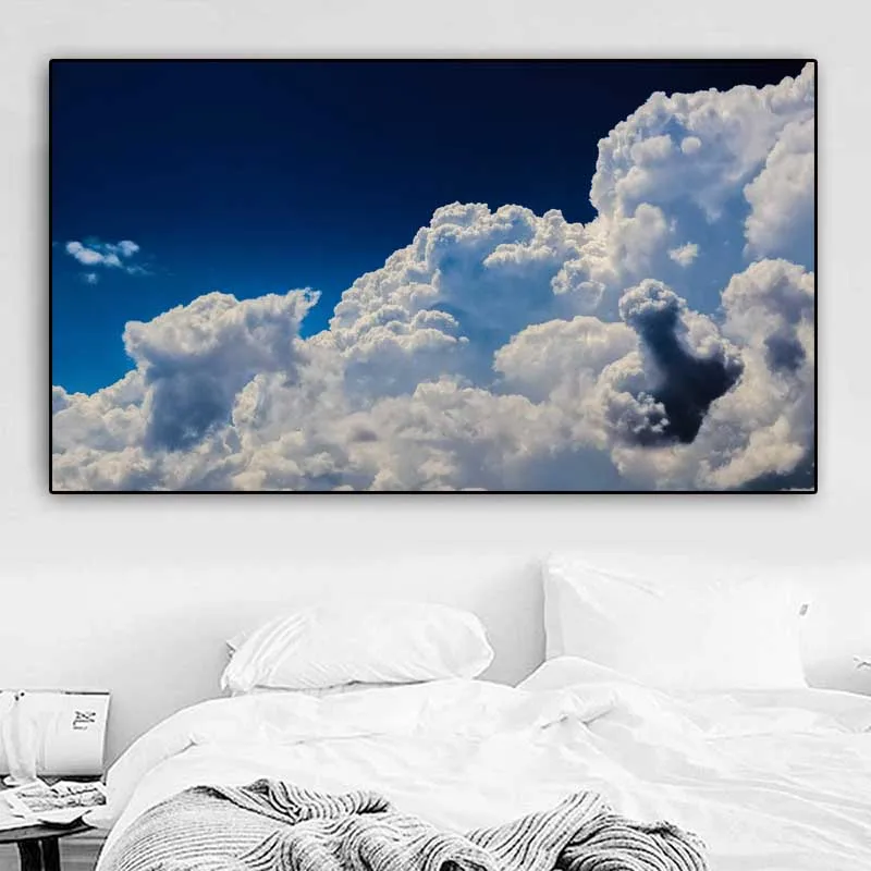 Пейзаж печати плакат Современный облачный синий рисунок неба напечатаны на