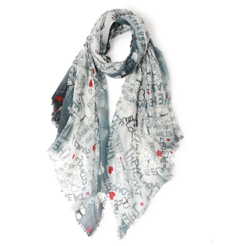 100% merino wool women new fashion graffiti print scarfs shawlpashmina 95x200cm 80g thin scarves