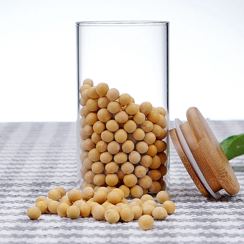 

1pc High Borosilicate Glass Jar Sealed Jar Transparent Glass Jar Food Container with Bamboo Cover for Storage (450ml)
