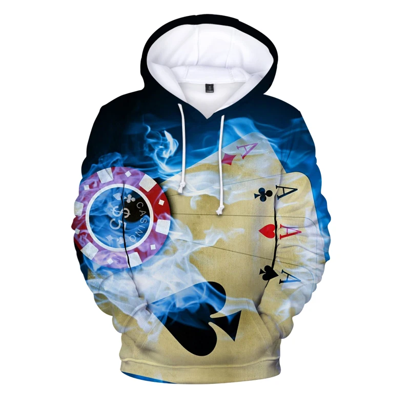 

2020 Autumn and Spring Men's Fashion Casual Sweatshirt Thin Hooded Hoodies Poker Fire Flame 3D Printing Youth Anime Hoodie Homme