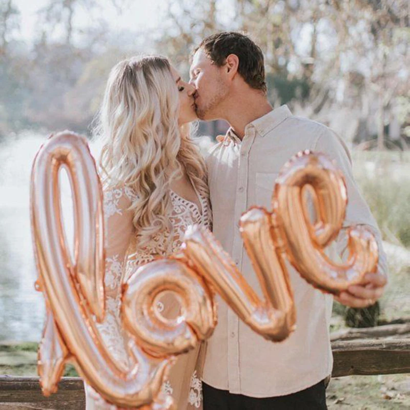 

Large Ligatures Rose Gold Love Letter Balloon Anniversary Valentines Wedding Balloons Birthday Party Decoration Supplies Balloon
