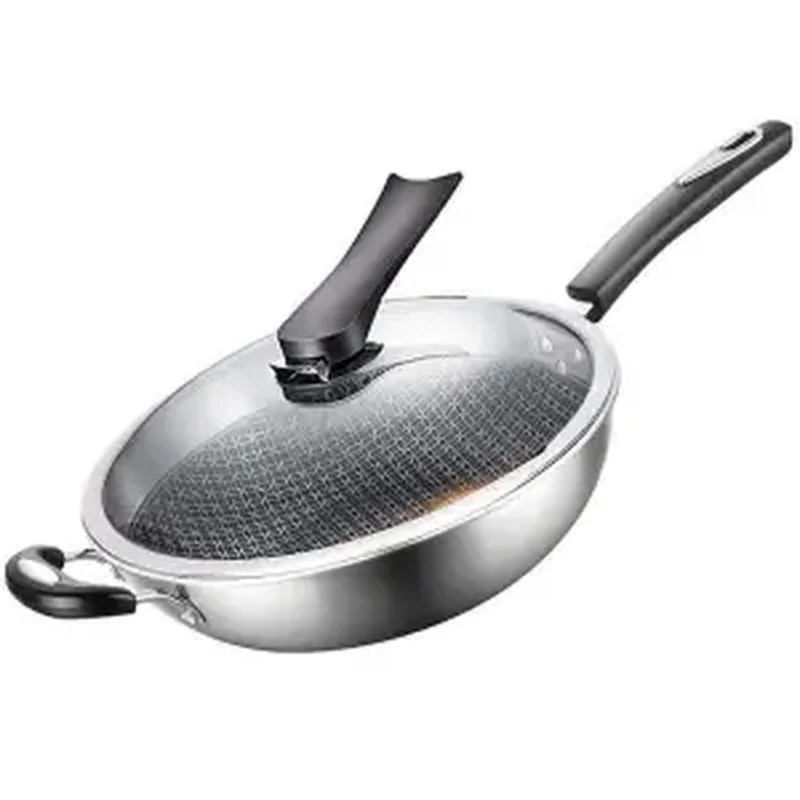 

Wok антипригарная сковорода 304 из нержавеющей стали без жирного дыма и без покрытия с плоской подошвой Индукционная Плита Газовая общая кухо...