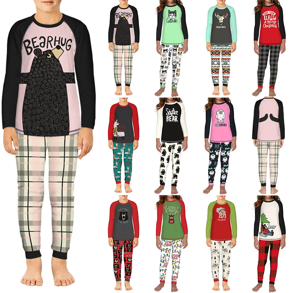 

Детский пижамный комплект с длинным рукавом, топ с милым мультяшным принтом для мальчиков и девочек + брюки, костюмы