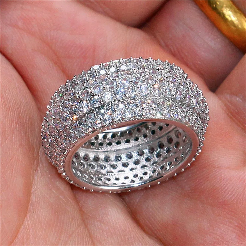 

Luxury Shine Cocktail Wedding Rings For Women jewelry Real solid 925 Sterling Silver Pave 360 PCS SONA diamond stone ring finger