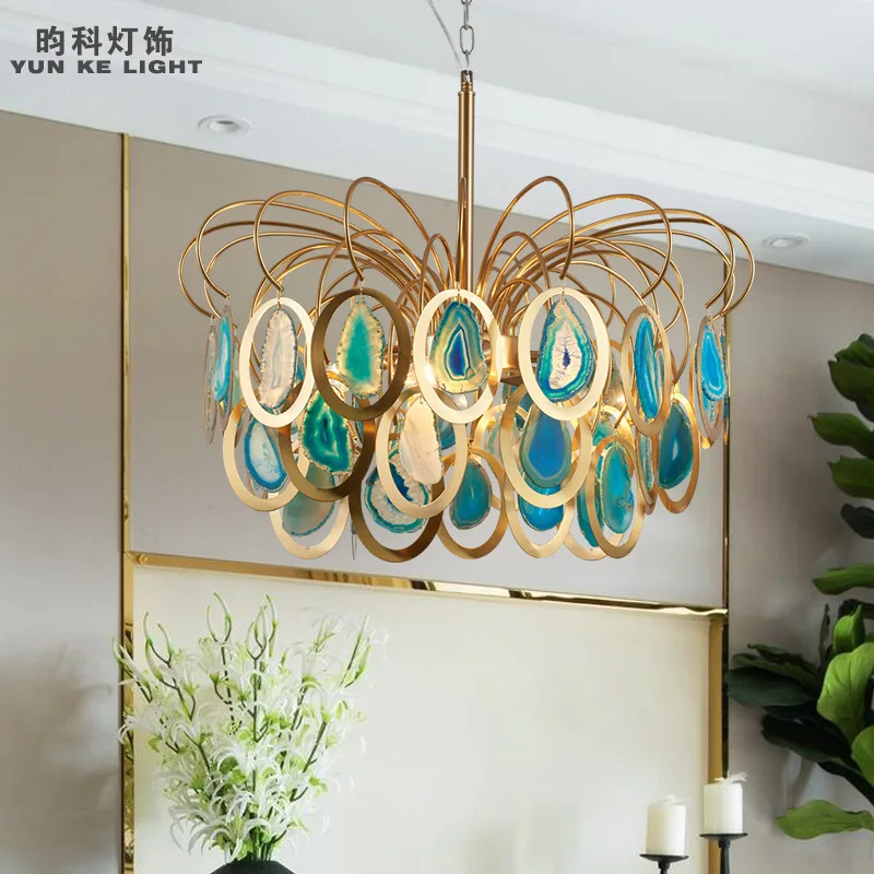 Скандинавская роскошная люстра из агата для гостиной художественная