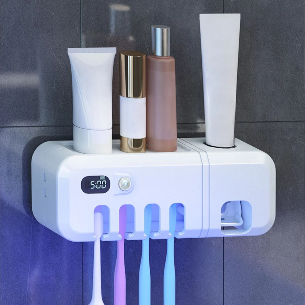 

22x8x6cm Ultraviolet Toothbrush Sterilizer Punch-free Toothbrush Rack Shelf UV Disinfector Toothpaste Squeezers White/Pink