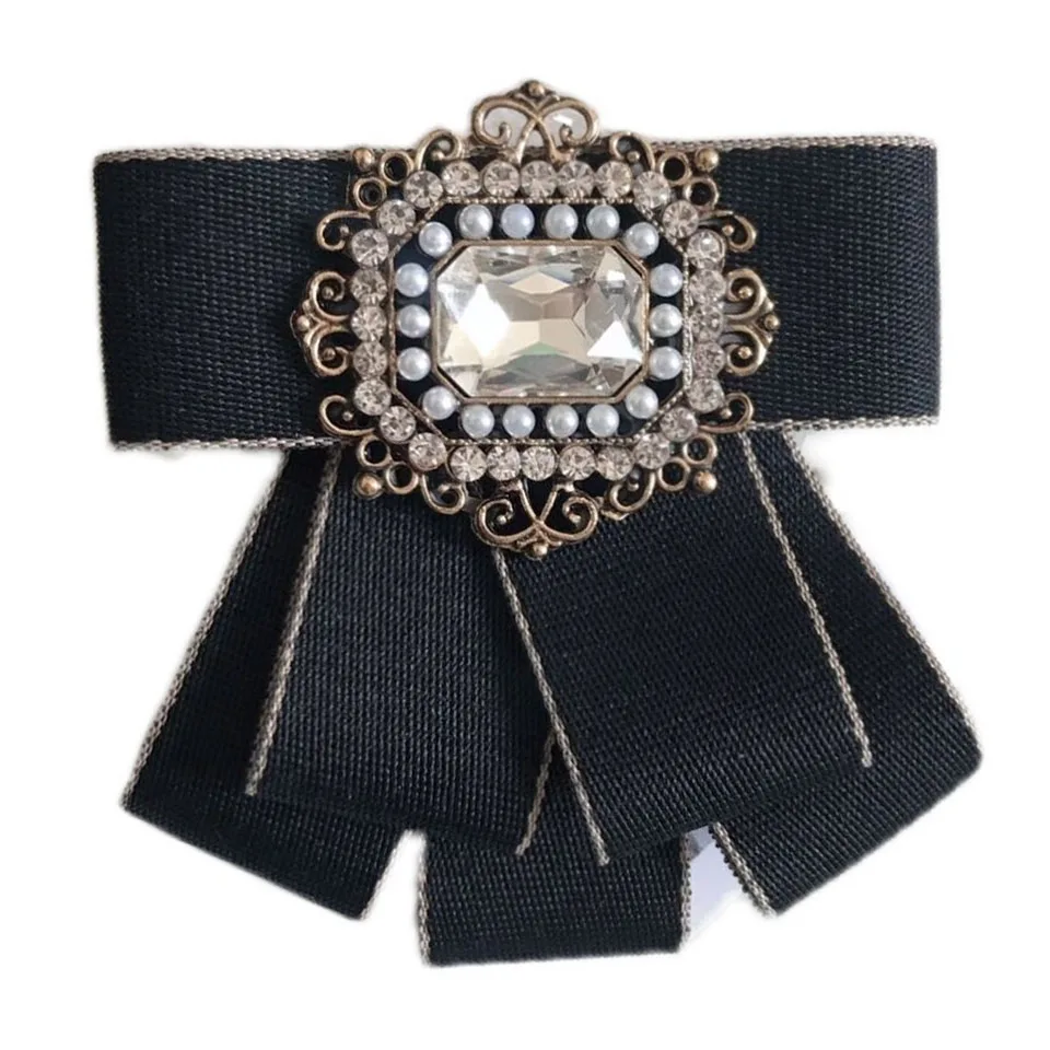 

New Fabric Bow Brooches for Women Crystal Rhinestone Bow Tie Cravat Pins Men's Suit Shirt Collor Wedding Jewelry Accessories