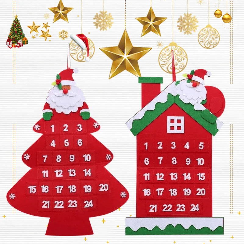 

Christmas Countdown Santa Claus Felt Advent Calendar Christmas Tree Hanging Pendant Christmas Decor for New Year Party Supplies