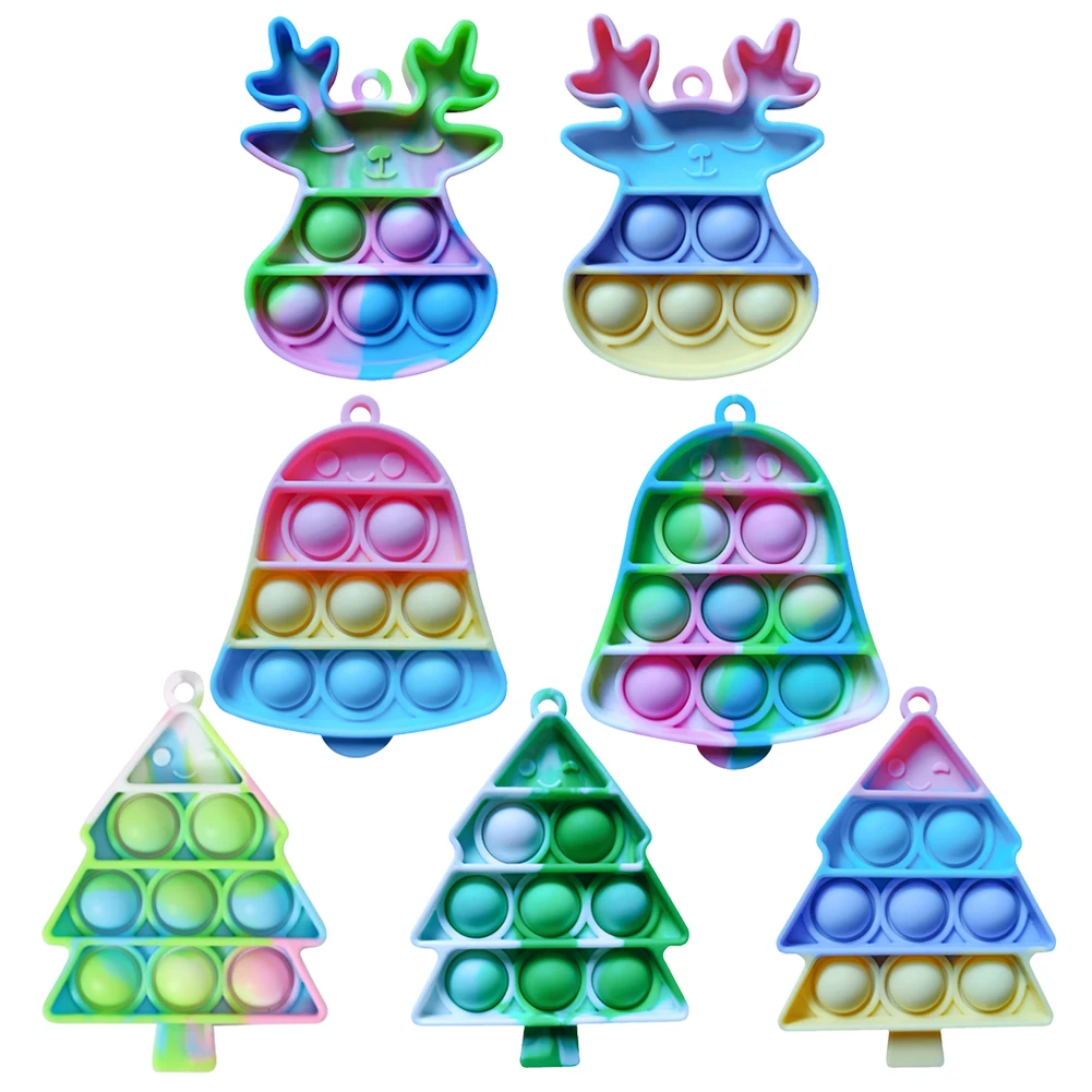 

Пуш-Ай мини брелок Рождественская елка Лось фиджет игрушка для аутизма тревожность антистресс снятие стресса сенсорный Die-Dye Push Bubble Rainbow