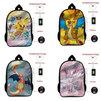 new pokemon men travel bag pikachu charizard gengar high capacity cartoon 3d printing waterproof backpack with usb charging port